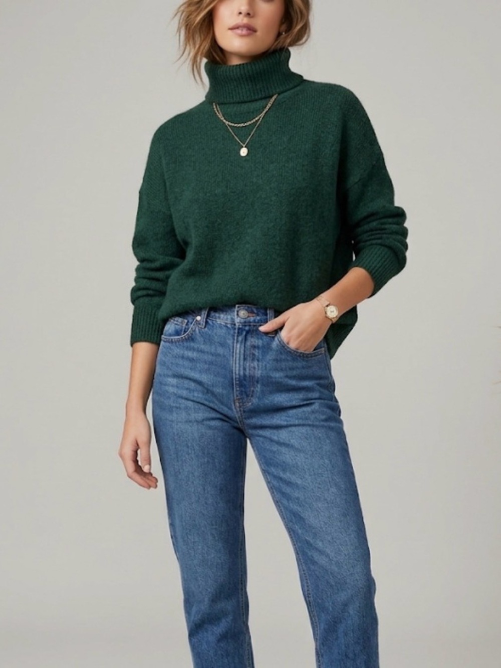 On 34th Forest Green Funnel Neck Turtle Neck Sweater Relaxed Fit size Large NWT